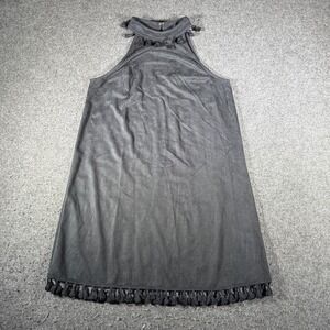 Entro Womens Faux Suede Tassel Trim Halter Neck Shift Dress Black Medium